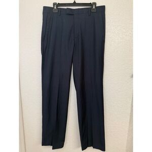 Kenneth Cole Reaction Mens Pinstripe Dress Pants Navy Blue 33x32 Flat Front